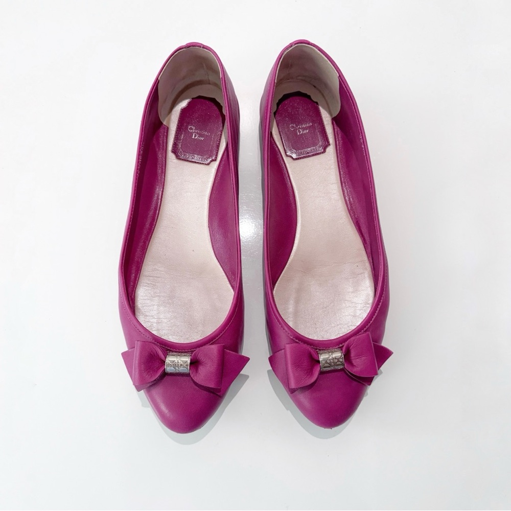 Dior Lambskin Pink Leather Silver Cannage Ballerina Flats with Bow 38.5 (sz 8)